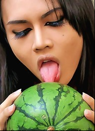 Ladyboy fucks a melon like a...